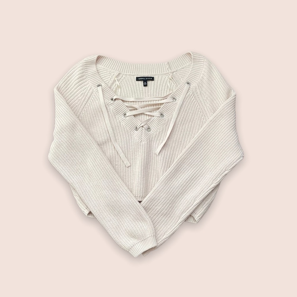 Kendall + Kylie Mauve Pink Lace Up Knitted Sweater Size Small